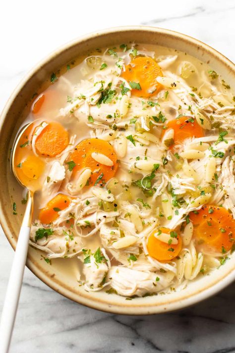 Let your slow cooker do the work in this easy Crockpot lemon chicken orzo soup recipe! It's a more exciting version of chicken noodle soup, and you'll love the bright lemony broth. Slow Cooker Chicken Orzo Soup, Vegetable Beef Soup Instant Pot, Beef Soup Instant Pot, Vegetable Beef Soup Recipes, Crockpot Lemon Chicken, Instant Pot Vegetable Beef Soup, Postpartum Recipes, Lemon Orzo Soup, Chicken Soup Crockpot