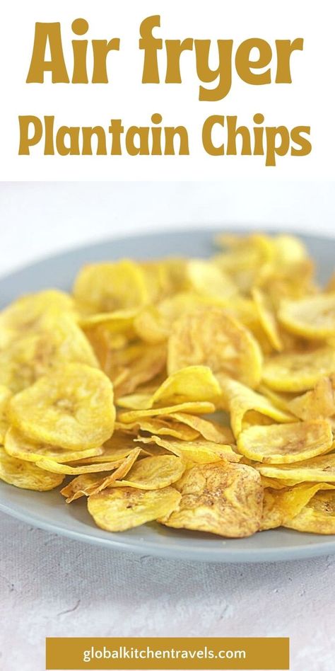 Fried Plantain Chips Recipe, Chips Air Fryer, Plantain Chips Recipe, Fried Plantain Recipe, Air Fryer Chips, Chips Homemade, Gluten Free Snacks Recipes, Vegan Chips, Recipe Air Fryer