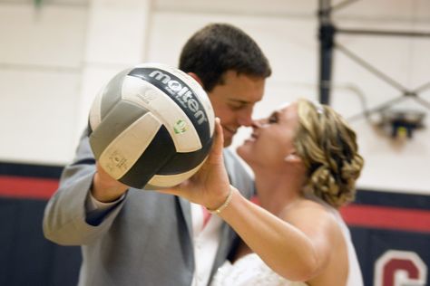 We play sand and indoor volleyball together so we incorporated that on our wedding day.  We unfortunately could not locate a "Wilson" ball which would have been awesome. Indoor Volleyball, Play Sand, Our Wedding Day, Fun Wedding, Volleyball, Photo Shoot, Our Wedding, Wedding Day, Sports