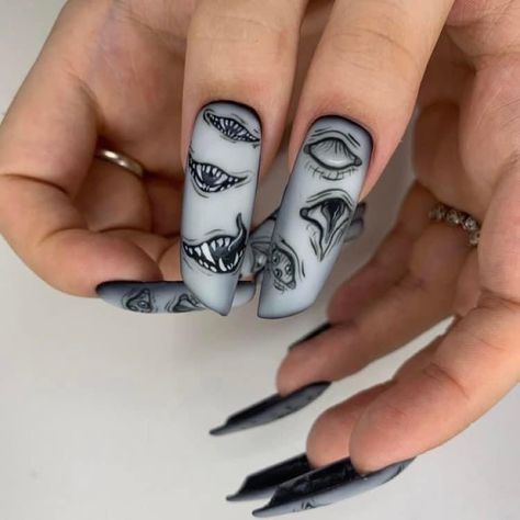 Gothic Nail Designs, Hslot Outfit, Classy Nail Art Ideas, Horror Nails, Instagram Filler, Holloween Nails, 2022 Instagram, Outfit Ideas Winter, Nail Designs Ideas