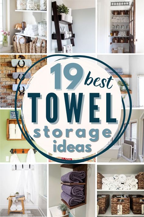 Towel Storage Small Bathroom, Bathroom Towel Storage Cabinet, Bathroom Towel Hanging Ideas, Bathroom Towel Storage Ideas, Towel Storage Ideas, Bathroom Towels Display, Beach Towel Storage, Over Toilet Storage, Bathroom Storage Hacks