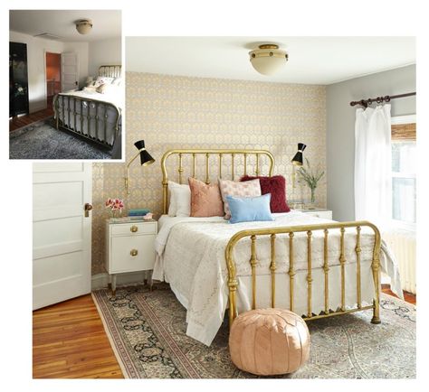 One Room Challenge Budget Master Bedroom Decor Makeover Bedroom Makeover Before And After, Vintage Inspired Bedroom, Basement Guest Rooms, Beds For Small Spaces, Narrow Living Room, Budget Decor, Guest Bedroom Decor, Brass Bed, Color Celeste