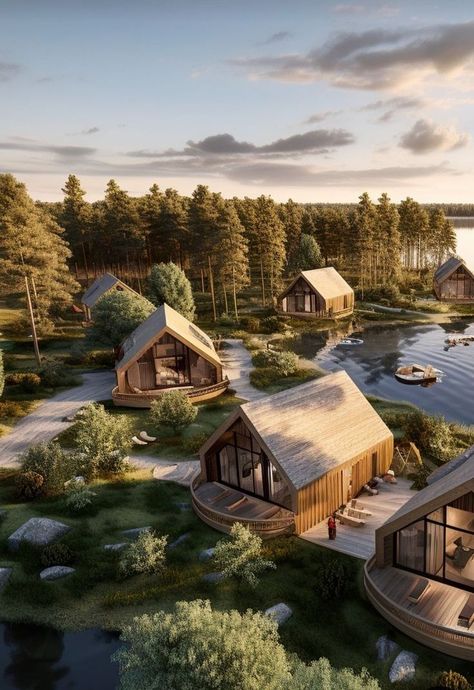 Tiny House Village, Glamping Resorts, Homes Ideas, Resort Architecture, Eco Hotel, Eco Architecture, Resort Design, Timber House, Home Inspo