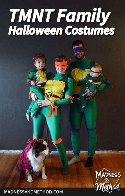 Ninja Turtles Diy Costume, Ninja Turtle Costume Family, Family Teenage Mutant Ninja Turtles Costumes, Family Tmnt Halloween Costumes, Ninja Turtles Family Halloween Costumes, Teenage Mutant Ninja Turtles Costume Diy, Ninja Turtles Costume Diy, Ninja Turtle Costume Women, Diy Ninja Turtle Costume Women