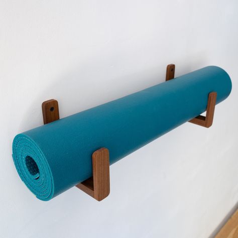 Wooden yoga mat hooks set | Teak wooden yoga mat holder | wooden yoga mat wall mount | Wall Mounted Yoga Mat Storage https://etsy.me/3mAM00o #bedroom #wood #longwallhookwood #yogamatholder #yogamathook #yogamatstorage #oakyogamatholder #woodenyogamathook Wood Yoga Mat Holder, Yoga Mat Holder Wall, Danish Oil Finish, Yoga Mat Holder, Yoga Mat Storage, Clinic Interior Design, Yoga Wall, Cosy Living, Art Studio At Home