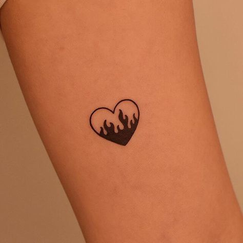 Fire And Heart Tattoo, Small Heart Tattoo Men, Emoji Heart Tattoo, Fiery Heart Tattoo, Cracked Heart Tattoo, Melting Heart Tattoo, Devil Tattoo For Women, Heart With Fire Tattoo, Cool Heart Tattoos