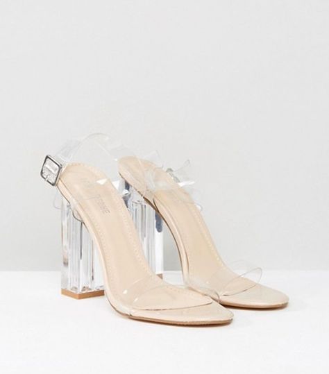 Public Desire Alia Clear Heeled Sandals Heel Sandals Outfit, Clear Sandals, Clear Block Heels, Clear Shoes, Shoes Heels Classy, Black Shoes Heels, Public Desire, Studded Heels, Girly Shoes