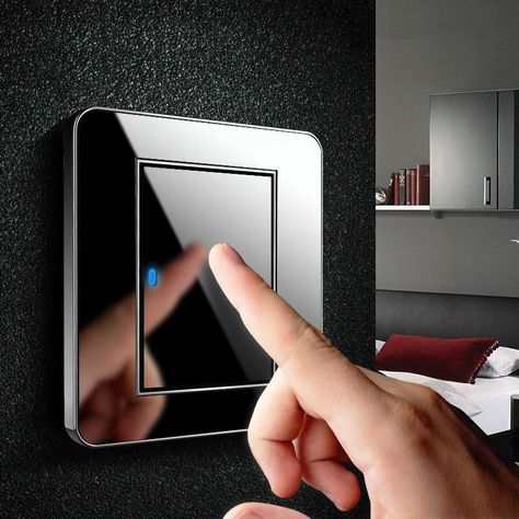 High Quality Any Point Click Wall Switch 1 Gang Single/Double Control Switch Acrylic Crystal Mirror Panel LED Indicator Light Modern Light Switches, Crystal Mirror, Stainless Steel Panels, Mirror Panel, Lamp Switch, Electrical Work, Light Switch Plates, Touch Panel, Black Mirror