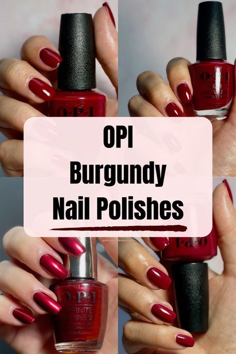 OPI burgundy nail polishes text overlay 4 OPI burgundy nail color swatches Burgundy Nail Polish Colors, Opi Burgundy Nail Polish, Muted Red Nails, Color For Short Nails, Plum Color Nails, Opi Burgundy, Marsala Nails, Mauve Gel Nails, Best Opi Gel Colors