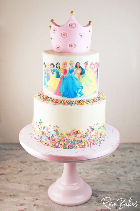 Number 3 Princess Cake, Disney Princess Smash Cake, 2 Tier Princess Cake, Disney Princess Birthday Cake, Disney Princess Birthday Cakes 2 Tier, Princess Two Tier Cake, Disney Princess Cake Ideas Buttercream, Happy Birthday Cake Girl, Disney Princess Cake 2 Tier