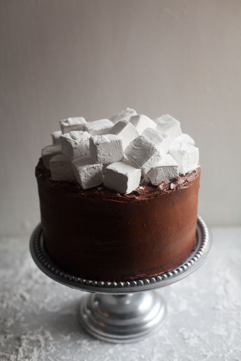 Hot Chocolate Layer Cake - ZoëBakes Hot Chocolate Cake Recipe, Hot Chocolate Cake, Devils Food Cupcakes, Homemade Marshmallow Recipe, Recipes With Marshmallows, Chocolate Layer Cake, Homemade Marshmallows, Chocolate Icing, Creamy Chocolate