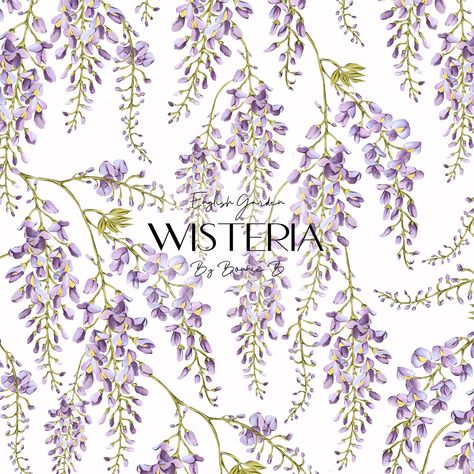 Wisteria Watercolour Spring Floral Seamless Pattern Summer - Etsy Wisteria Illustration, Wisteria Watercolor, Wisteria Pattern, Enchanted April, English Flowers, Patterns Printable, Wrapping Paper Design, Watercolor Floral Pattern, Floral Seamless Pattern