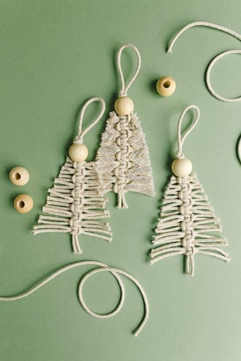 Monogram Ornaments Diy, Diy Macrame Christmas, Christmas Decs, Ann Wood, Macrame Christmas, Christmas Yarn, Neutral Christmas Decor, Holiday Crafts Diy, Pretty Life