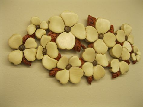 DOGWOOD FLOWERS, Intarsia hand carved by Rakowoods, nice gift for birthdays, special anniversaries, white with red accent wall decor, flower Red Accent Wall, Dogwood Flowers, Wood Carver, Accent Wall Decor, Red Accents, Art Object, Accent Wall, Hand Carved, Best Gifts