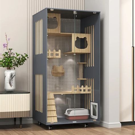 Cat Villa Cabinet Indoor Nest Large Space Cage Luxury Pet Room Home Panoramic House House - AliExpress Cat Villa, Portable Playpen, Cat Playpen, Wooden Cat House, Cat Houses Indoor, Cat Cages, House Deco, Luxury Cat, Cat Enclosure