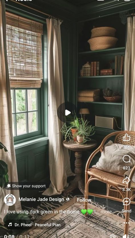 Moody Green, Green Living, Dark Green, Living Room, Green, Home Decor, Design, Home Décor