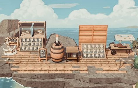 Acnh Beach Fish Market, Animal Crossing Fish Market, Acnh Fish Market, Acnh Planning, Animal Crossing Fish, Acnh Beach, Acnh Inspiration, Animals Crossing, Beach Inspo