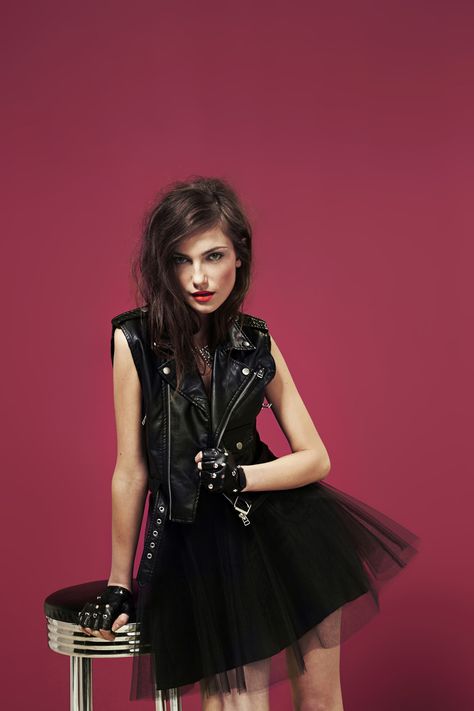 Youth Revolt Moto Vest, Dark Dancer Tulle Dress, Crystal Collar Necklace, Hot Rod Gloves @NASTY GAL 80s Rocker Chick Outfit, Rocker Chick Outfit, 80s Rocker Chick, Rock And Roll Dresses, 80s Rocker, Rock Look, Moto Vest, Rocker Chick, Look Rock