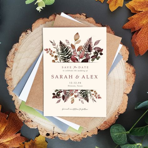 Burgundy Save the Dates Cards With Envelopes - Save the Date Wedding Announcement Save The Weekend, Boho Save The Date, Save The Dates Wedding, Wedding Announcement, Fall Wedding Invitations, Simple Invitation, Online Form, Date Cards, Formal Invitation