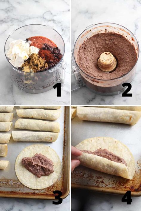 Vegan Recipes Oven, Creamy Black Bean Taquitos, Vegan Taquitos Baked, Vegan Black Bean Taquitos, Baked Black Bean Taquitos, Black Bean Taquitos Baked, Vegan Recipes Potluck, Oven Only Meals, Meatless Comfort Food