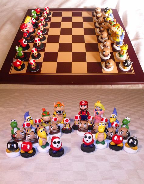 . Mario Chess, Chess Art, Chess Master, Chess Game, Fimo Clay, Polymer Clay Charms, Chess Pieces, Clay Charms, Chess Set