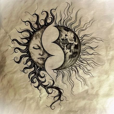 Cameo Chest Tattoo, Light And Dark Tattoo Couple, Impulse Tattoo Ideas, Drawing Ideas Moon, Moon And Sun Art, New Moon Art, American Traditional Art, The Sun Tattoo, Chest Neck Tattoo