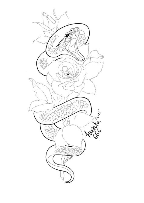 Snake Rose Tattoo, Rose Outline Drawing, Rose Tattoo Stencil, Beauty And The Beast Tattoo, Egyptian Tattoo Sleeve, Medusa Tattoo Design, Half Sleeve Tattoos Drawings, Rose Stencil, Snake Drawing