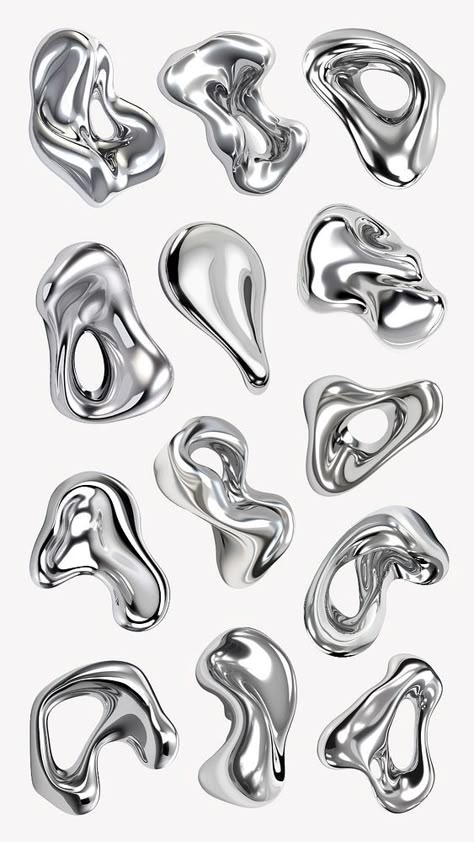 Editable 3D liquid chrome abstract shape design element set | premium image by rawpixel.com / Nunny 3d Elements Graphic Design, Chrome Graphic Design, Chrome Drawing, Chrome Poster, Chrome Icons, Silver Drawing, Drawing Liquid, Chrome Aesthetic, Chrome Y2k