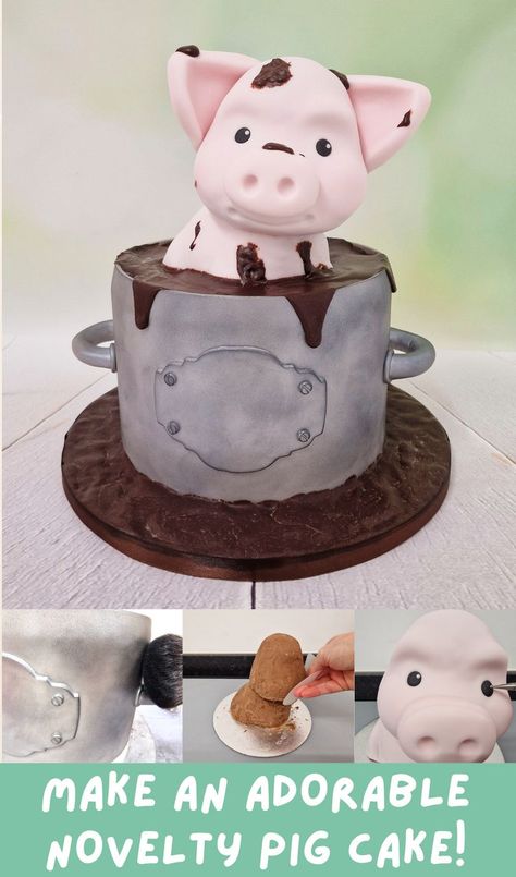 Make an adorable novelty pig cake! Tin Bath, Novelty Cake, Rice Krispies Treats, Stuck In The Mud, Mud Bath, Pig Cake, Krispies Treats, Cute Pig, Novelty Cakes