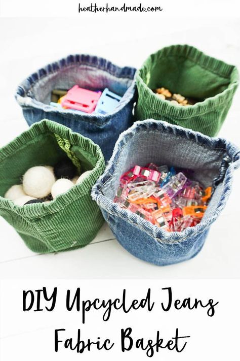 Organizing Drawers, Denim Crafts Diy, Upcycled Jeans, Folded Fabric Ornaments, Blue Jeans Crafts, Basket Uses, Quilted Christmas Ornaments, Fabric Basket, Costura Diy