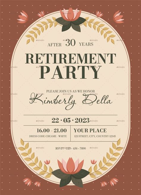 Retirement Party Invitation Retirement Party Invitation, Party Font, Retirement Invitation Template, Retirement Invitations, Retirement Party Invitations, Place Dress, Graphic Novel Art, Birthday Invites, 2025 Calendar