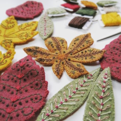 Made with KuninEcofi recycled felt and Anchor thread. Seasonal Embroidery, Autumn Leaf Garland, Anchor Threads, Embroidered Felt, Felt Leaves, Felt Garland, Leaf Garland, Autumn Leaf, Wreath Forms