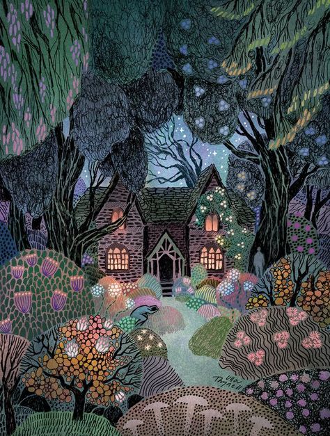 Ulla Thynell Art Ulla Thynell Illustration, Ulla Thynell, The Night Garden, Pattern Photography, Night Sky Painting, Night Illustration, Night Garden, Fantasy Forest, Sky Painting