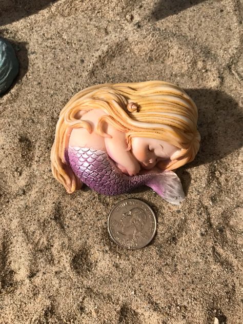 Tropical Fairy, Sleeping Mermaid, Miniature Mermaid, Pretty Blonde Hair, Coastal Garden, Water Fairy, Mermaid Figurine, Pretty Blonde, Fairy Art Dolls