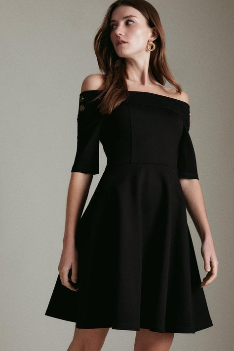 Skater Dress Outfit, Short Skater Dress, Black Skater Dress, Ladies Clothes Fashion, Bardot Dress, Ladies Clothes, Mini Skater Dress, Off The Shoulder Dress, Karen Millen