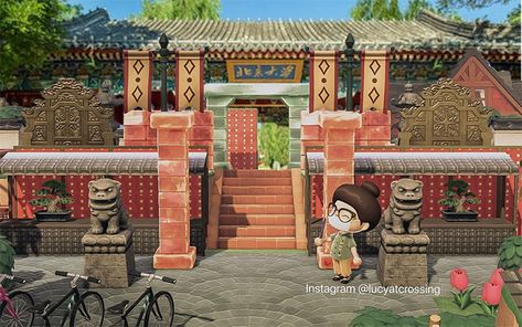 20 Japanese Island Design Ideas For Animal Crossing: New Horizons – FandomSpot Island Design Ideas, Cherry Blossom Images, Japanese Island, Gate Entrance, Japanese Town, West Gate, Peking University, Island Theme, Japanese Temple