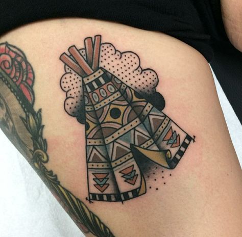 Traditional Teepee Tattoo, Tipi Tattoo, Teepee Tattoo, Japanese Tattoo Koi, Tattoo Koi, American Nails, Sleeve Ideas, Leg Sleeve, Sleeves Ideas