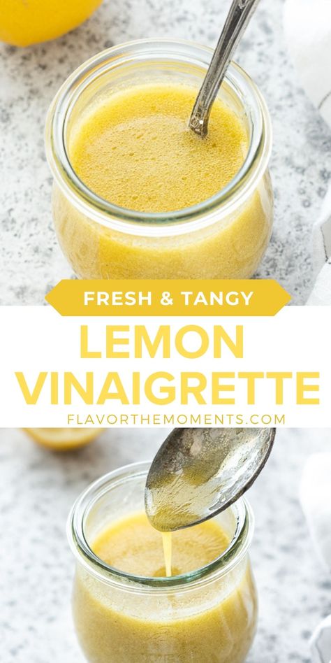 Lemon Vinaigrette is bursting with tangy, fresh lemon flavor! It takes minutes to prepare and includes just 4 simple ingredients! #saladdressing #veganrecipes #easyrecipes Lemon Vinegarette, Succotash Salad, Lemon Vinaigrette Recipe, Vinaigrette Recipes Easy, Lemon Salad Dressings, Easy Homemade Salad Dressing, Lemon Vinaigrette Dressing, Lemon Salad, Salad Dressing Recipes Healthy