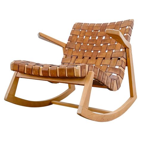 Check out this item from 1stdibs! Early Ralph Rapson Rocker with Leather Webbing: https://www.1stdibs.com/id-f_30028092 Knoll Furniture, Modern Rocking Chair, Rocking Armchair, Kalamazoo Michigan, Sculpted Arms, Wood Rocking Chair, Jens Risom, Creative Furniture, Wood Chair