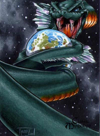 Jormungand Classic Mythology Sketch Card by RichardCox on DeviantArt The World Serpent, Serpent Art, Midgard Serpent, World Serpent, Anime City, Painting Competition, Shark Fishing, Game Workshop, Middle Child