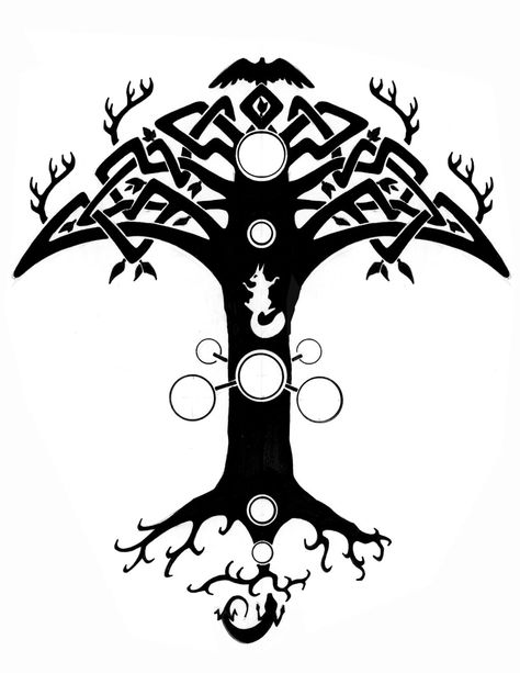 yggdrasil, nordic tree of life Valhalla Symbol, Yggdrasil Tattoo, Drawing Tattoo Ideas, Norse Mythology Tattoo, Persian Tattoo, Yggdrasil Tree, World Tree, Rune Tattoo, Theme Tattoo