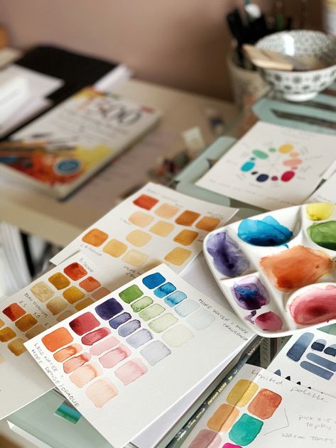 Watercolor Paintings For Beginners Step By Step, Watercoloring Ideas, Watercolors For Beginners, Studio Aesthetics, Paint For Beginners, How To Watercolor, Modern Watercolor Paintings, Watercolor Photo, Watercolor Business