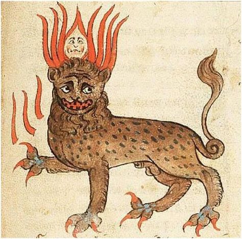 Daniel's vision: the fourth beast with ten horns -- Moses Ben Abraham, Chronique de la Bible, France, ca 1290-1300 (The Hague, KB, 131 A 3 fol. 34r) Medieval Drawings, Medieval Artwork, Medieval Paintings, Medieval Manuscript, Illuminated Manuscripts, Arte Inspo, Art Et Illustration, Art Antique, Medieval Art