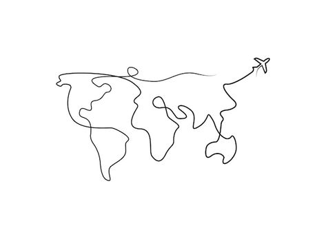 World Map Fine Line Tattoo, World Line Tattoo, Book Line Art Tattoo, Continuous Line Drawings, Continent Tattoo, One Line Drawing Tattoo, One Line Art Aesthetic, One Line Tattoo Ideas, World Map Line Art