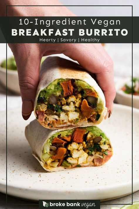 Start your day off right with our savory, hearty, and satisfying vegan breakfast burritos! This recipe features a simple tofu scramble, creamy guacamole, and tender flour tortillas. It’s perfect for grab-and-go breakfasts on busy mornings or as a filling lunch. #veganbreakfastburrito #breakfastburrito #veganbreakfast Tofu Breakfast, Vegan Breakfast Burrito, Vegan Breakfast Casserole, Filling Lunch, Breakfast Burritos Recipe, Homemade Flour Tortillas, Healthy Vegan Breakfast, Vegan Bacon, Vegan Pancakes