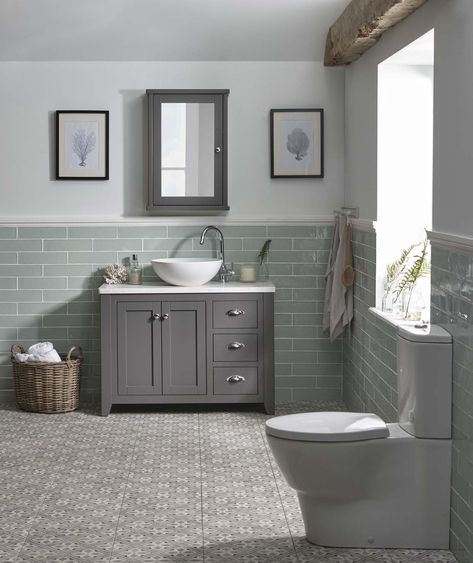 Grey And Mint Bathroom, Traditional Shower Room, Mizzle Bathroom, Grey Green Bathroom Ideas, Grey Green Bathroom, Grey And Green Bathroom Ideas, Grey And Green Bathroom, Bathroom Ideas Traditional, Green Grey Bathroom