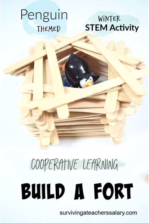 Cooperative Learning STEM Activity: Build a Fort Around a Penguin Winter Group Activities For Kids, January Enrichment Activities, Winter Building Activities For Kids, Penguin Stem Activities For Kids, January Activities For Kids Lesson Plans, Winter Stem Activities Elementary, Build A Penguin, Winter Kids Activities, Winter Stem Activities For Kids