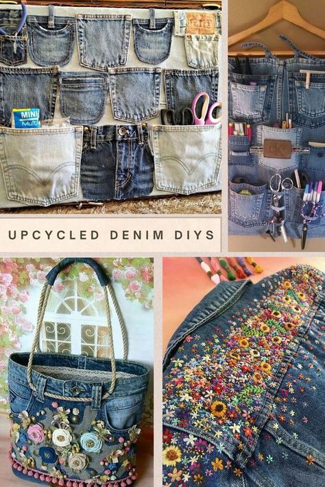 Are you tired of throwing away your old denim jeans? Don’t worry! We have got you covered with some fantastic upcycled denim DIYs that you can try today.Whether you’re a bargain hunter looking for creative ways to save money or a crafter eager to unleash your creativity, these upcycled denim projects are perfect for you. Diy With Denim, Upcycled Jeans Ideas, Denim Scraps Ideas, Denim Upcycle Diy, Recycled Denim Projects, Repurpose Denim, Repurpose Jeans, Jean Upcycle, Upcycle Fashion Diy