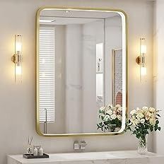 Amazon.com: FTOTI 36x24 Inch LED Bathroom Mirror with Lights, Black Metal Frame Mirror, Wall Mounted Lighted Vanity Mirrors for Wall, Anti Fog Dimmable Led Mirror for Makeup : Home & Kitchen Bathroom Brushed Gold Fixtures, Gold Light Up Mirror, Gold Bathroom Lights Over Mirror, Brass Vanity Mirror Bathroom, Bathroom Mirror For Double Vanity, Gold Lighting Bathroom, Gold Bathroom Vanity Mirror, Gold Arched Mirror Bathroom, Champagne Bronze Bathroom Mirror