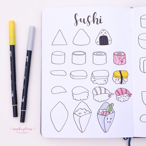 100+ Creative doodle ideas for your Bullet Journal. Ocean doodles, holiday doodles, floral doodles, weather doodles and so much more! get inspiration for your Bullet Journal themes with these cute easy doodles. #bujodoodles #mashaplans #bulletjournal #doodleideas #doodles How To Draw Sushi, Ocean Doodles, Doodles Floral, Weather Doodles, Holiday Doodles, Icona Ios, Bullet Journal Pages, Floral Doodles, Doodle Art For Beginners